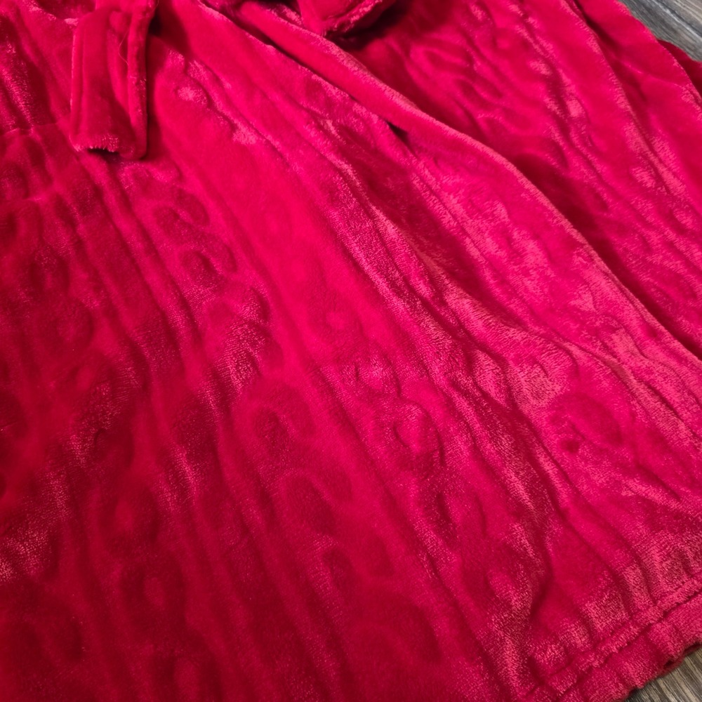 Liz Claiborne Sleepwear Red Plush Cable Knit Embossed Wrap Robe Large NWT - Picture 6 of 8